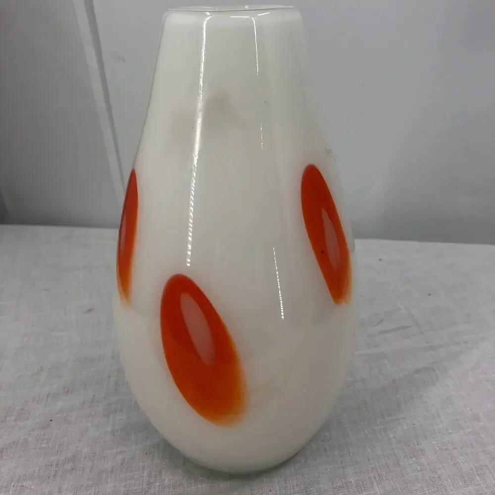Murano Glass Vase Handblown orange patches white table bulb MCM design 9